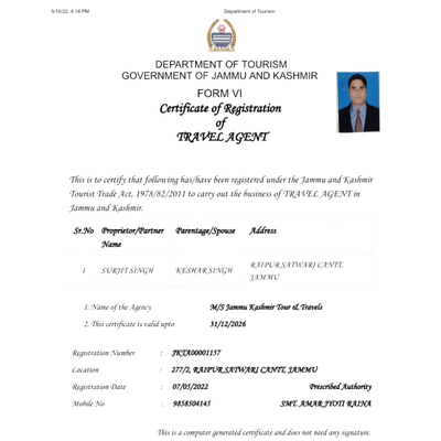 Jammu Kashmir Tourism Registration